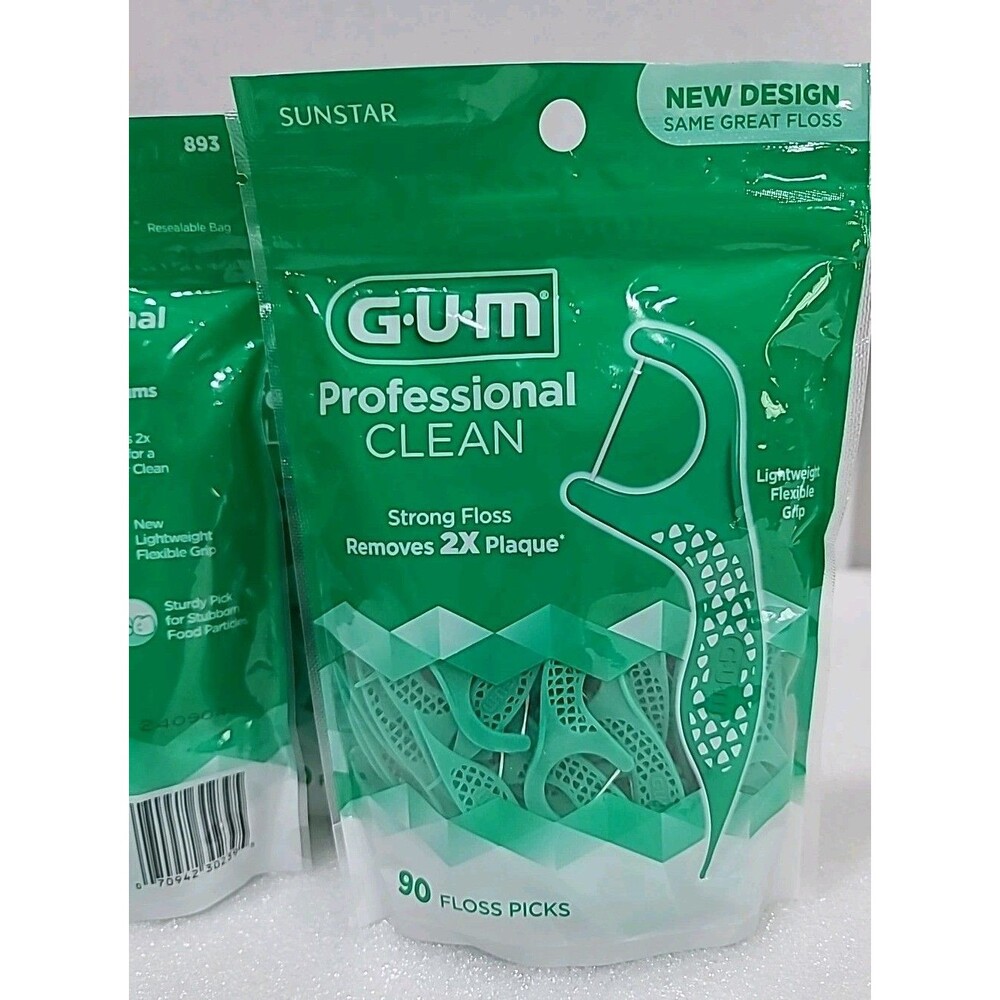 Sunstar GUM Professional Clean Flosser Picks - Fresh Mint, Pack of 90,(2 pack)